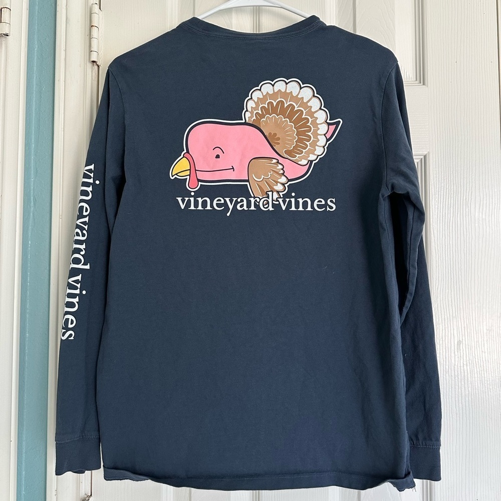 Vineyard Vines Kids Navy THANKSGIVING WHALE LS Shirt Boys L (16) - Picture 4 of 4